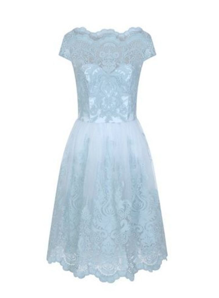 **Chi Chi London Blue Embroidered Midi Dress, Light Blue