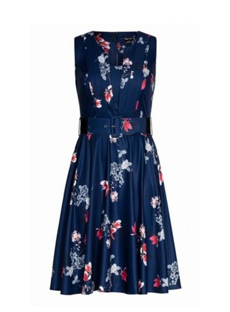 **City Chic Navy Blue Floral Print Dress, Navy