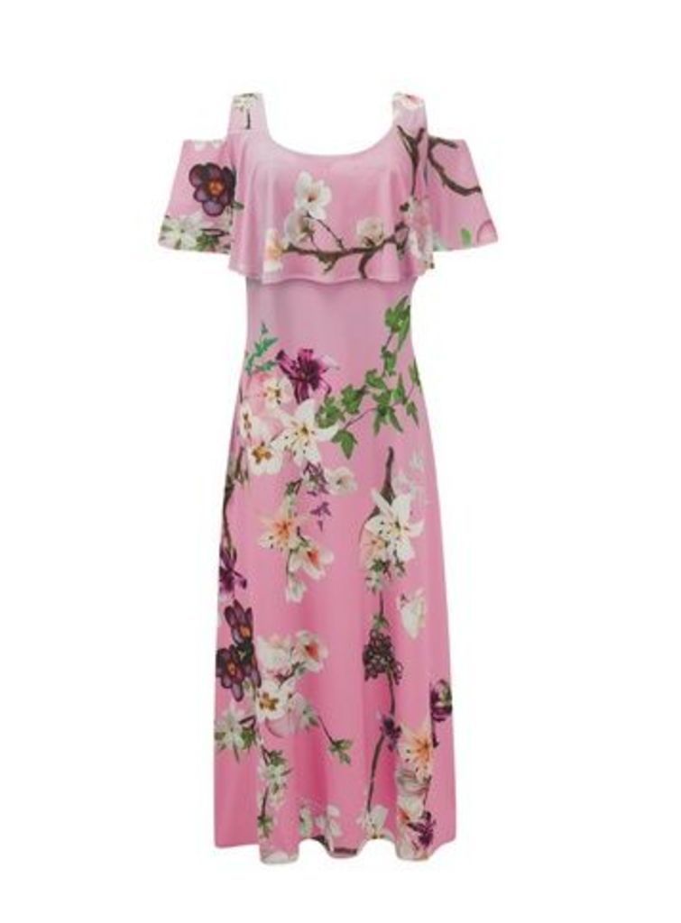 **Grace Pink Cold Shoulder Maxi Dress, Pink
