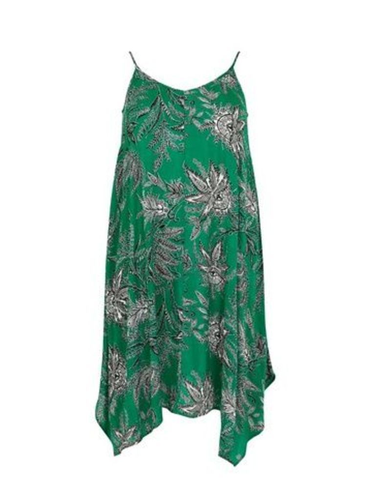Green Paisley Print Hanky Hem Dress, Green