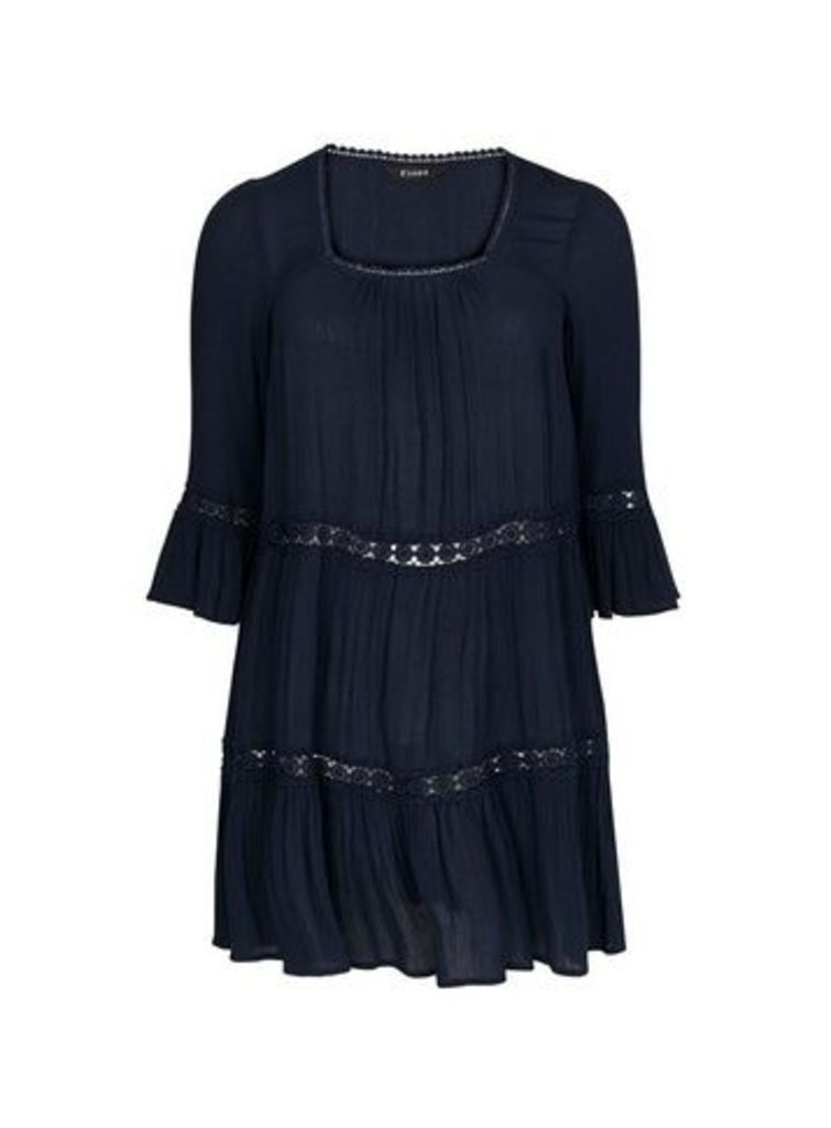 Navy Blue Square Neck Detail Tunic, Navy