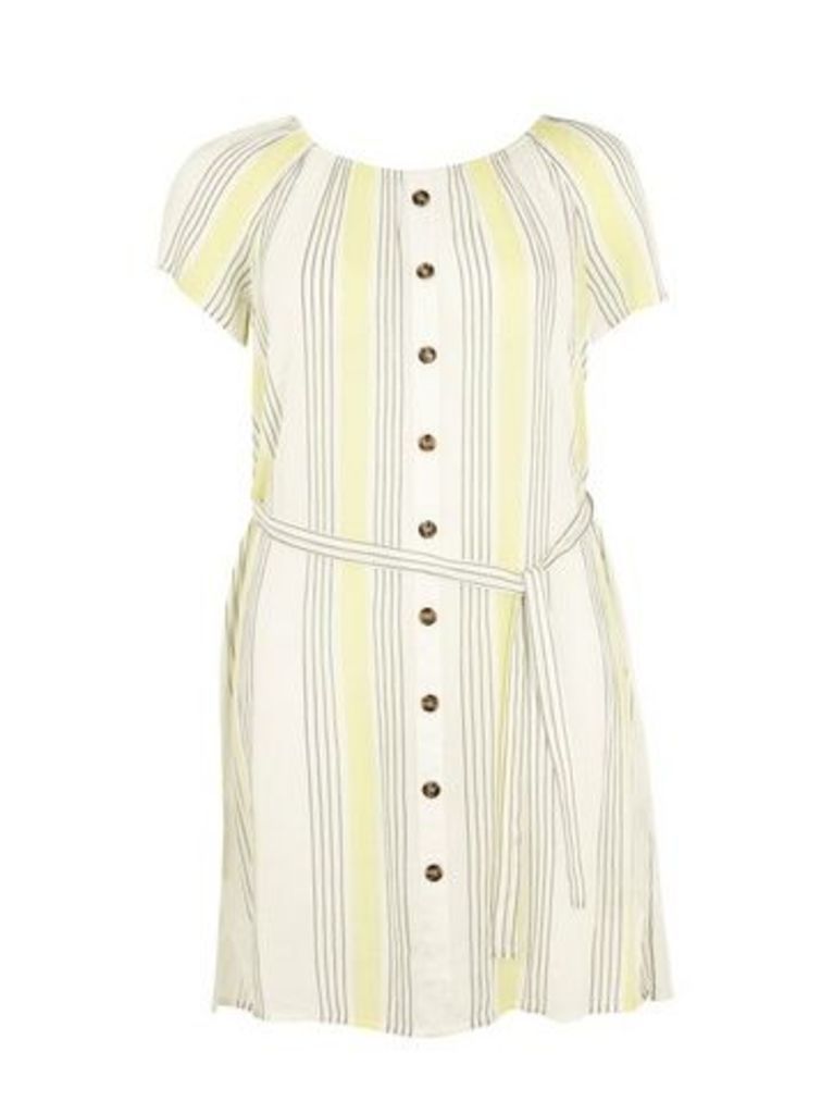 Ivory Stripe Bardot Button Shift Dress, Bright Multi