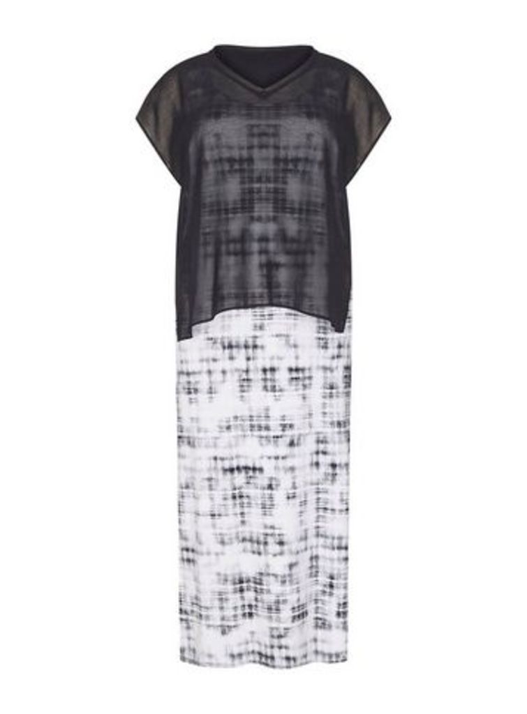 **Live Unlimited Monochrome Printed Check Maxi Dress, Dark Multi