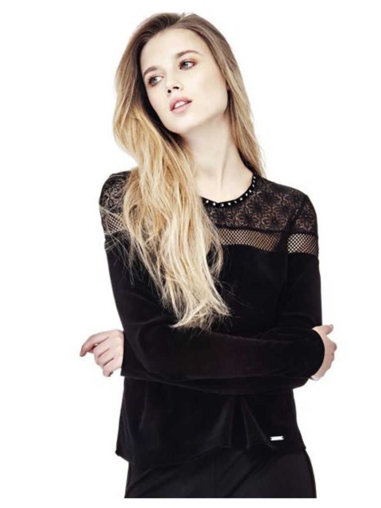 Guess Velvet Top With Lace Details