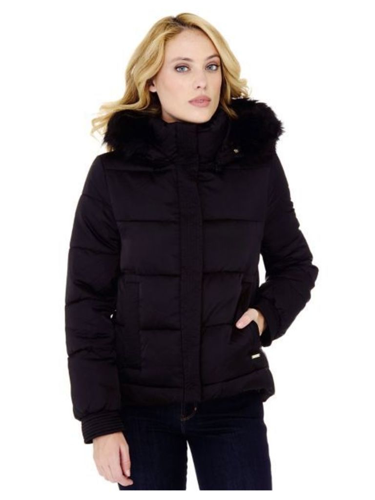 Guess Down Jacket With Faux Fur Hood