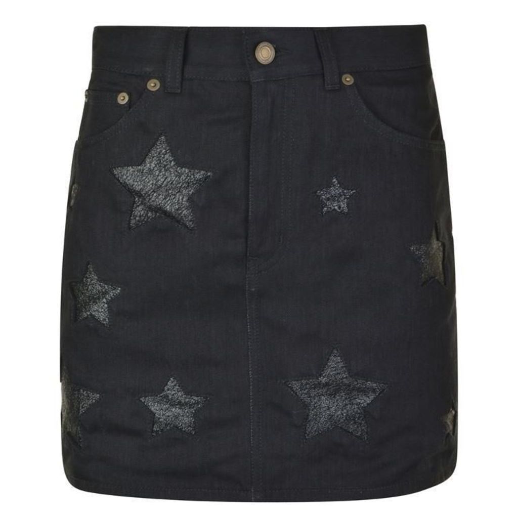 SAINT LAURENT Denim Star Mini Skirt