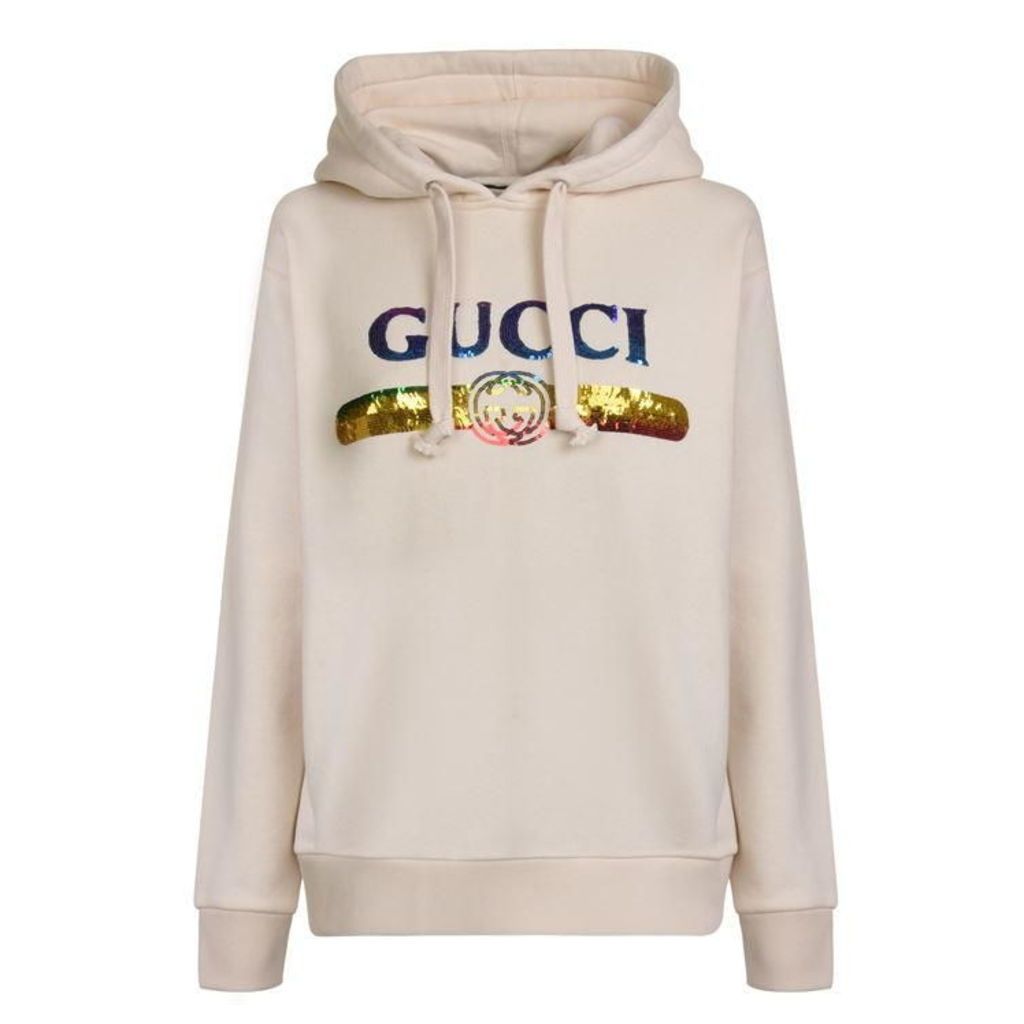 Gucci Fake Logo Sequin Hooded Sweatshirt