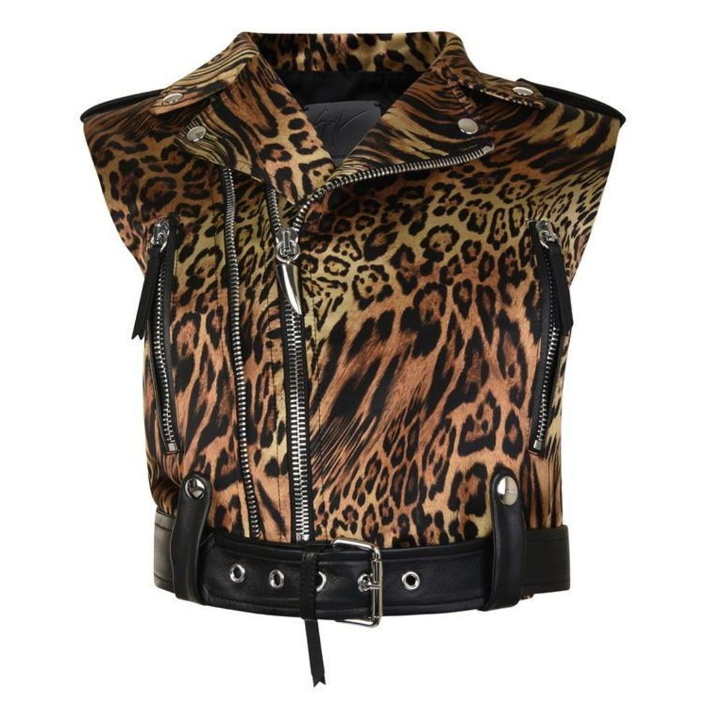 Giuseppe Zanotti Leopard Print Sleeveless Biker Jacket