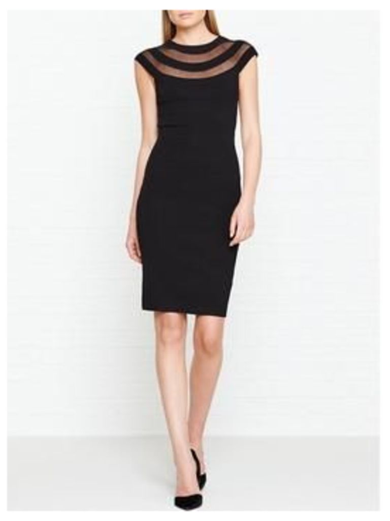 Reiss Karri Knitted Short Sleeve Dress With Mesh Detail - Black