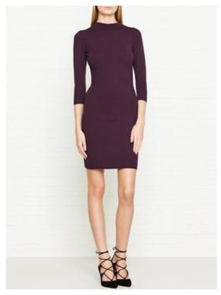 Reiss Rita Knitted Long Sleeve High Neck Fit &Amp; Flare Dress - Berry