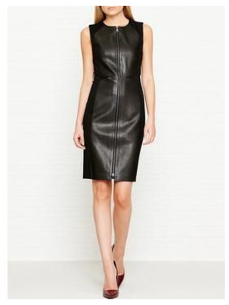 Karl Lagerfeld Fitted Leather &Amp; Punto Dress - Black