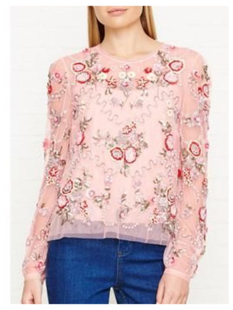 NEEDLE & THREAD Meadow Embellished Top - Pink, Size 16