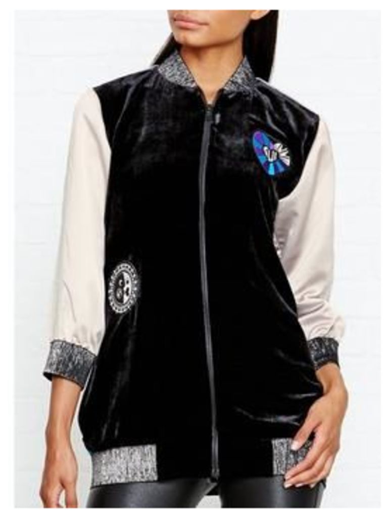ANNA SUI ALL YOU NEED IS LOVE JACQUARD BOMBER JACKET - BLACK, Size Us 4 = Uk 8