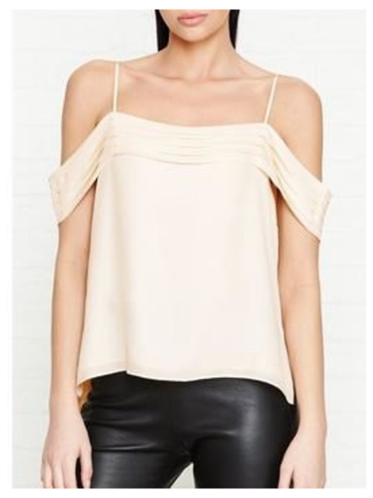 T By Alexander Wang Silk Georgette Pleated Off The Shoulder Top - Cream