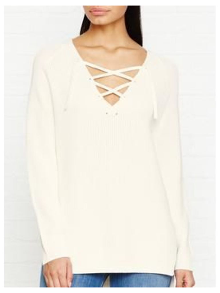 Whistles Slouchy Tie Neck Ribbed Jumper - Ivory