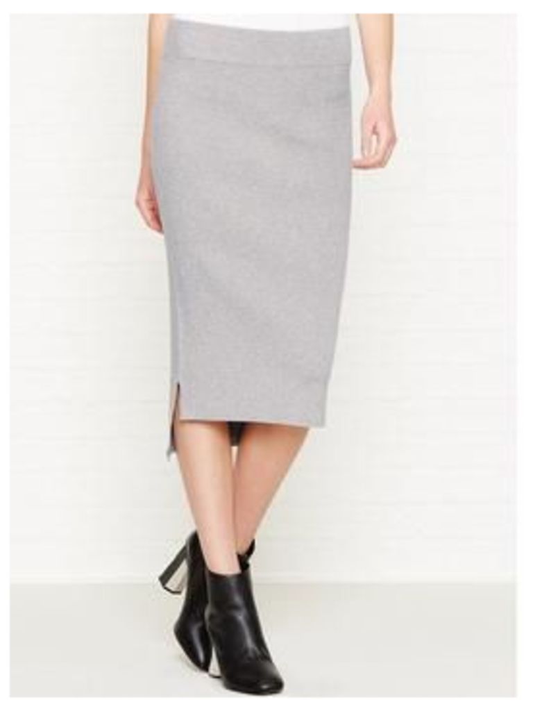 Dkny Midi Step Hem Ribbed Skirt - Grey, Size M