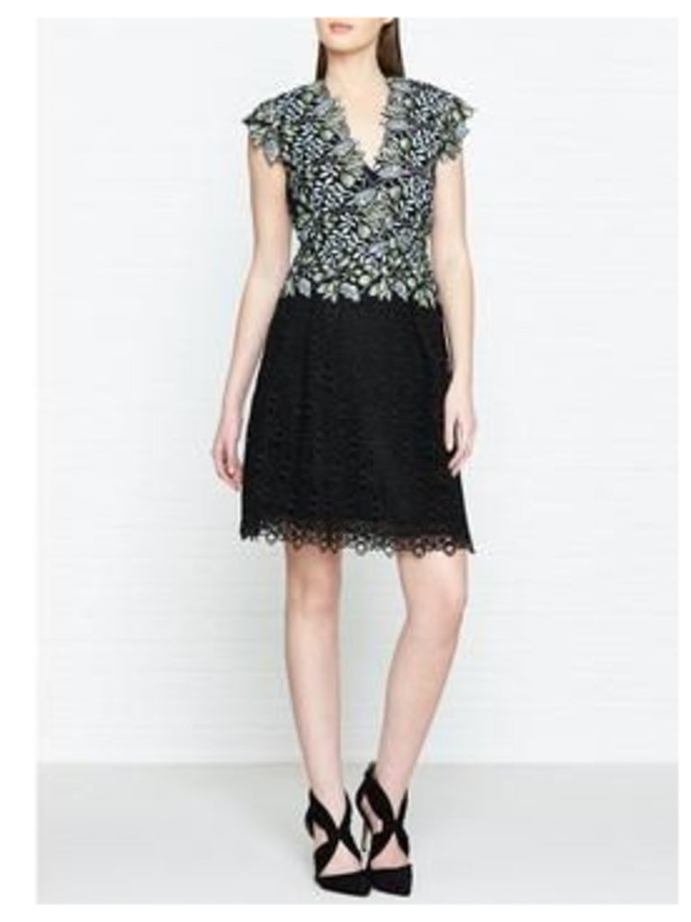 Reiss Idie Lace Contrast Embroidered Dress - Blue/Black