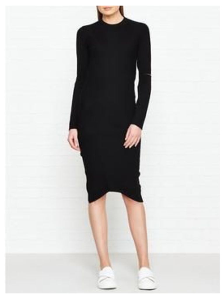 Dkny Long Sleeve Crew Neck Dress With Cut-Out Sleeves - Black, Size L