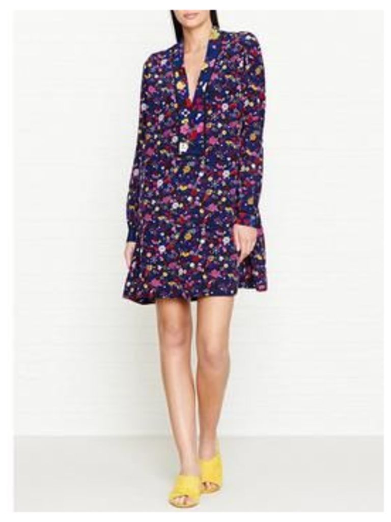 Kenzo Tanami Flower Print Silk Dress - Blue