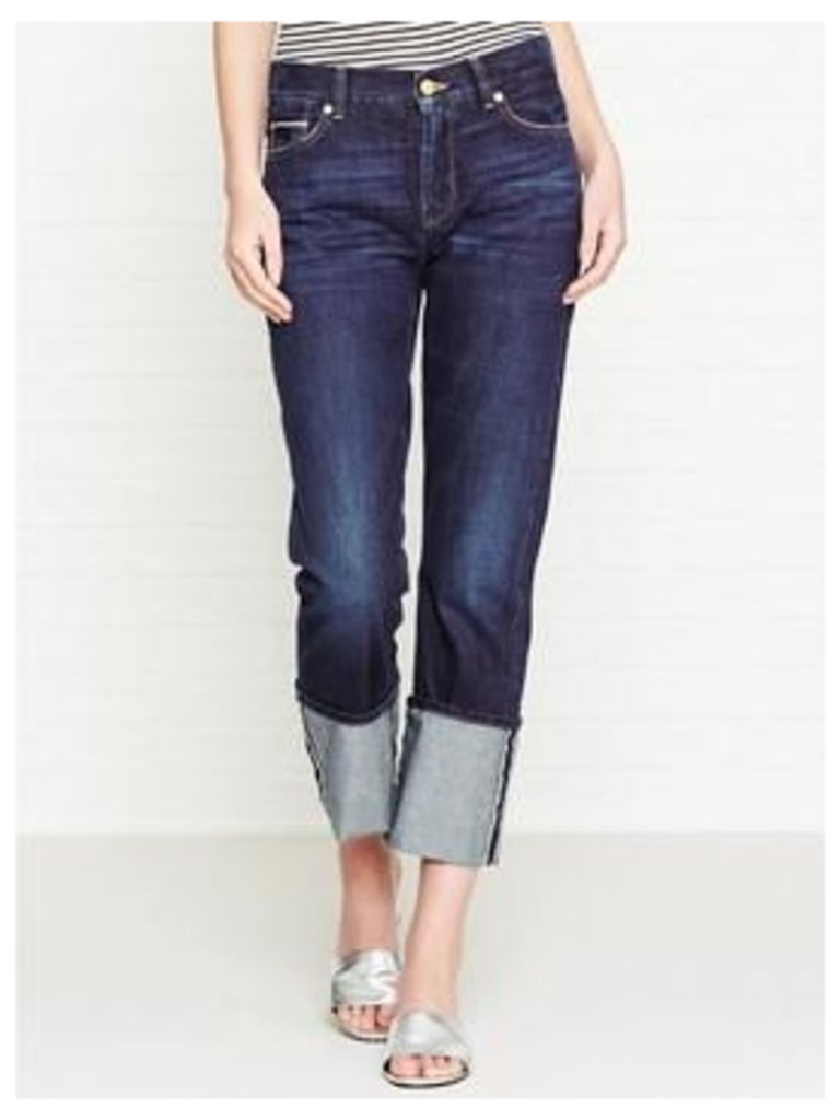 7 For All Mankind Roll Up Straight Legs Jeans With Turn Up Hem - Selvedge Dark
