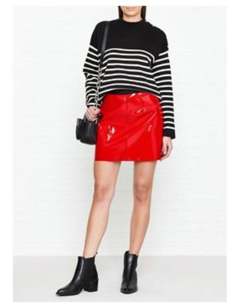 Calvin Klein Kiti Faux Leather Patent Mini Skirt - Red