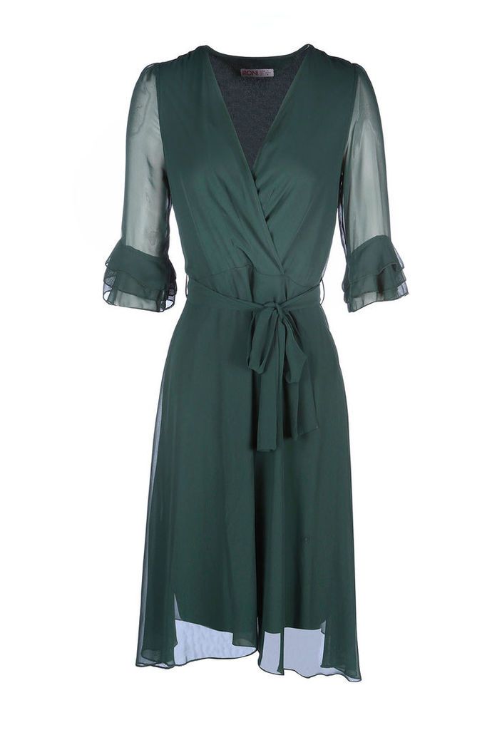 Zibi London 3/4 Sleeve Wrap Dress in Dark Green