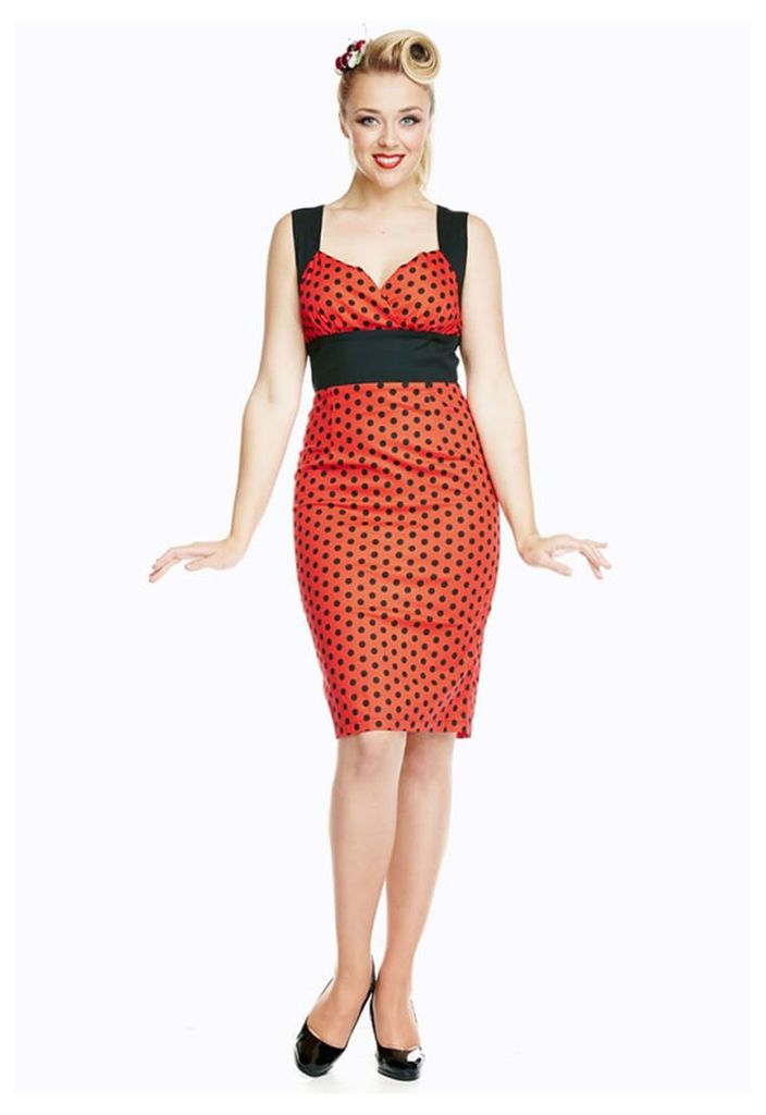 Lindy Bop Lacey Polka Dot Wiggle Dress in Red and Black