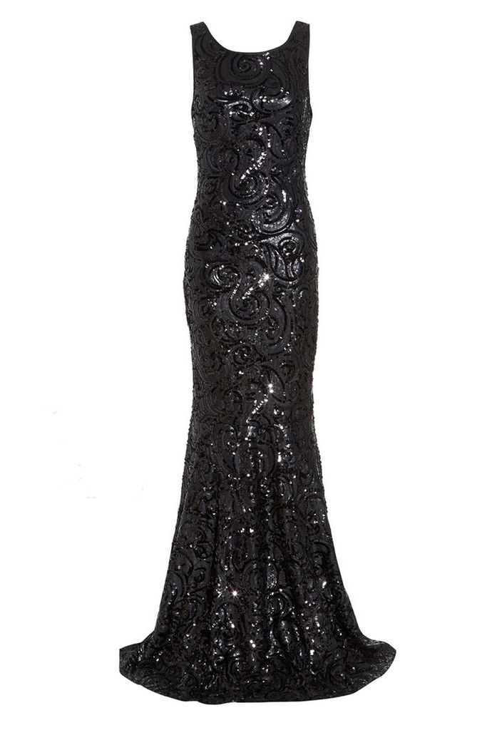D.Anna Black Swirl Sequin Embellished Maxi Dress