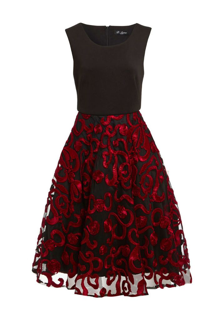 D.Anna Prom Dress With Mesh Overlay In Red And Black