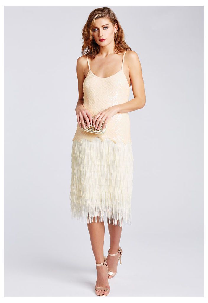 D.Anna Nude Sequin and Fringe Flapper Dress