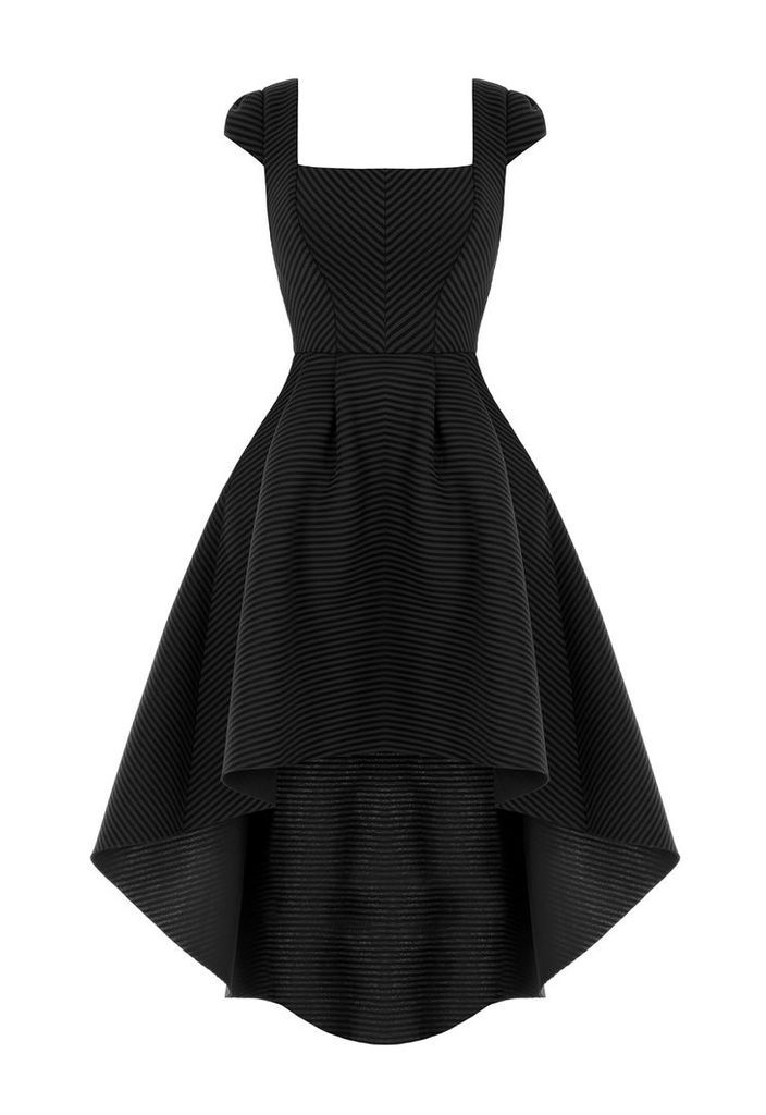 Goddiva Square Neckline Asymmetric Black Dress