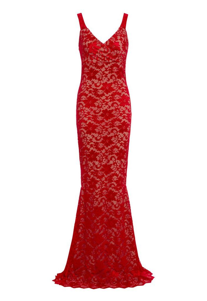 Honor Gold Gabriella Red Nude Lace Maxi Dress
