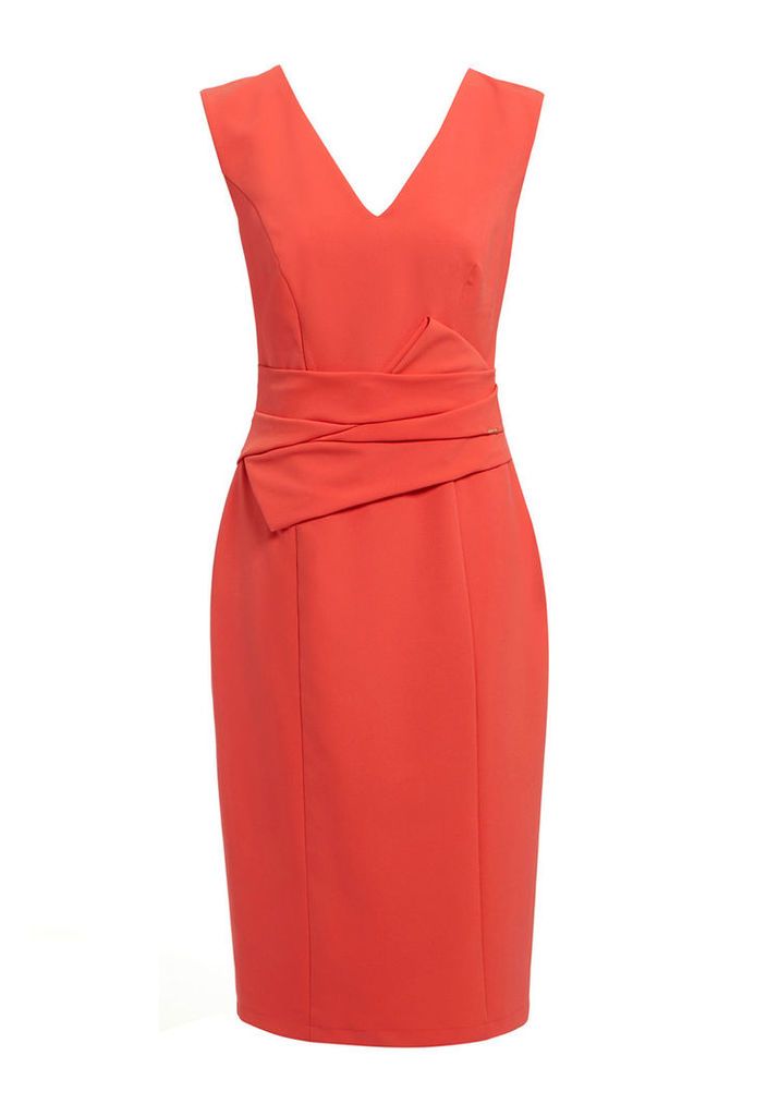 Explosion London Pleat Detail Dress in Coral