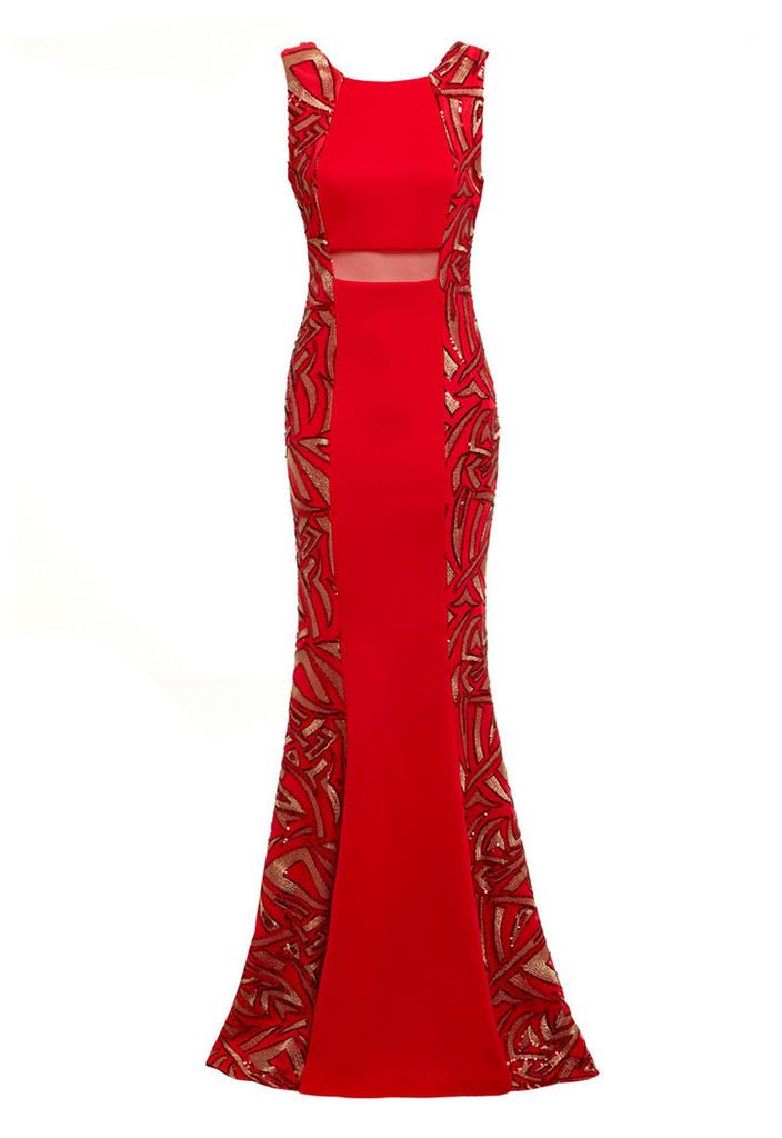 Explosion London Maxi Embellished Sides Dress in Coral