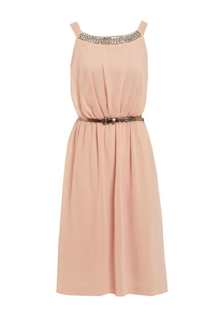 Elise Ryan Grecian Style Dress With Jewel Trim In Blush