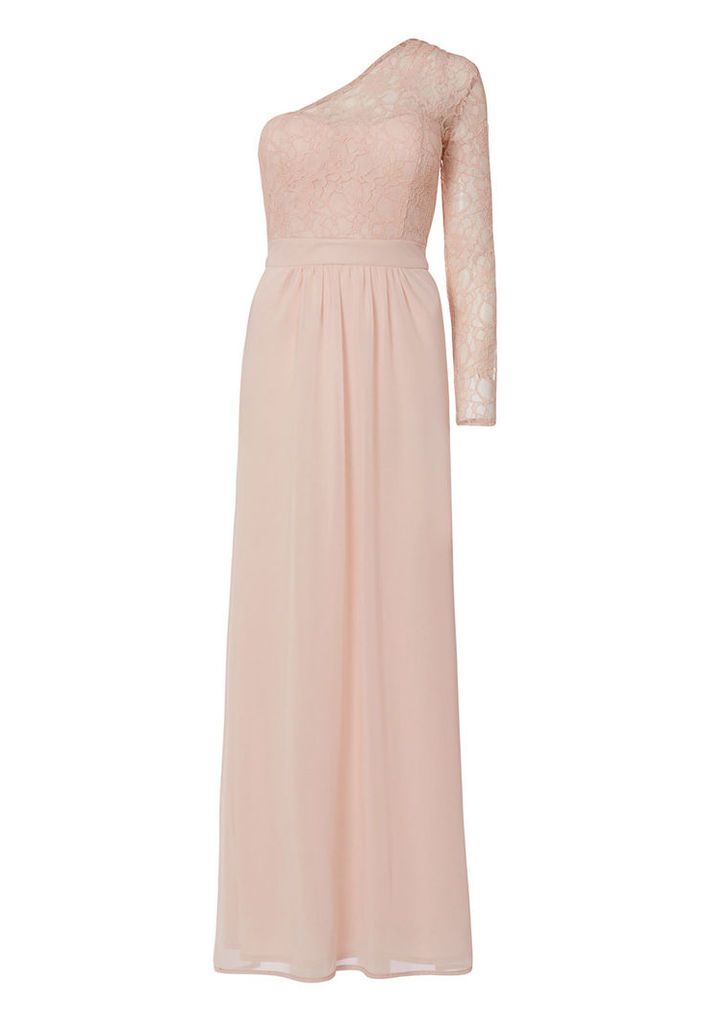 Elise Ryan Lace One Sleeve Maxi Dress In Nude