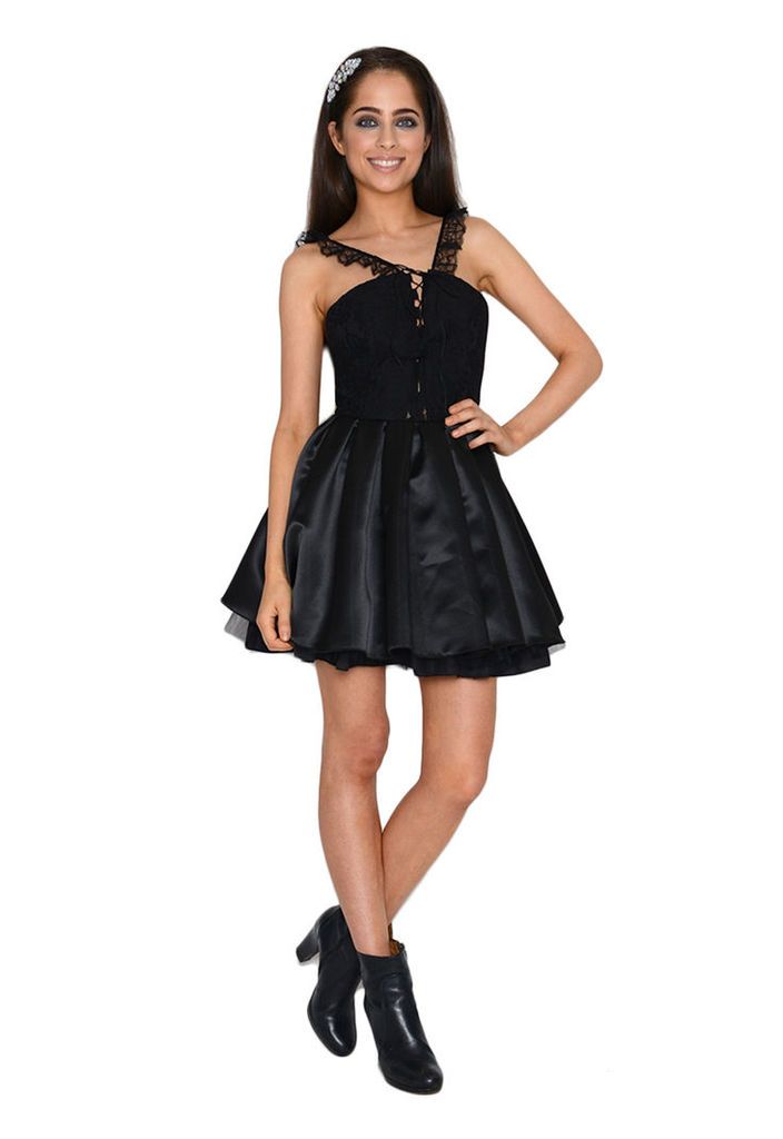 Jones and Jones Madison Lace And Satin Dress In Black