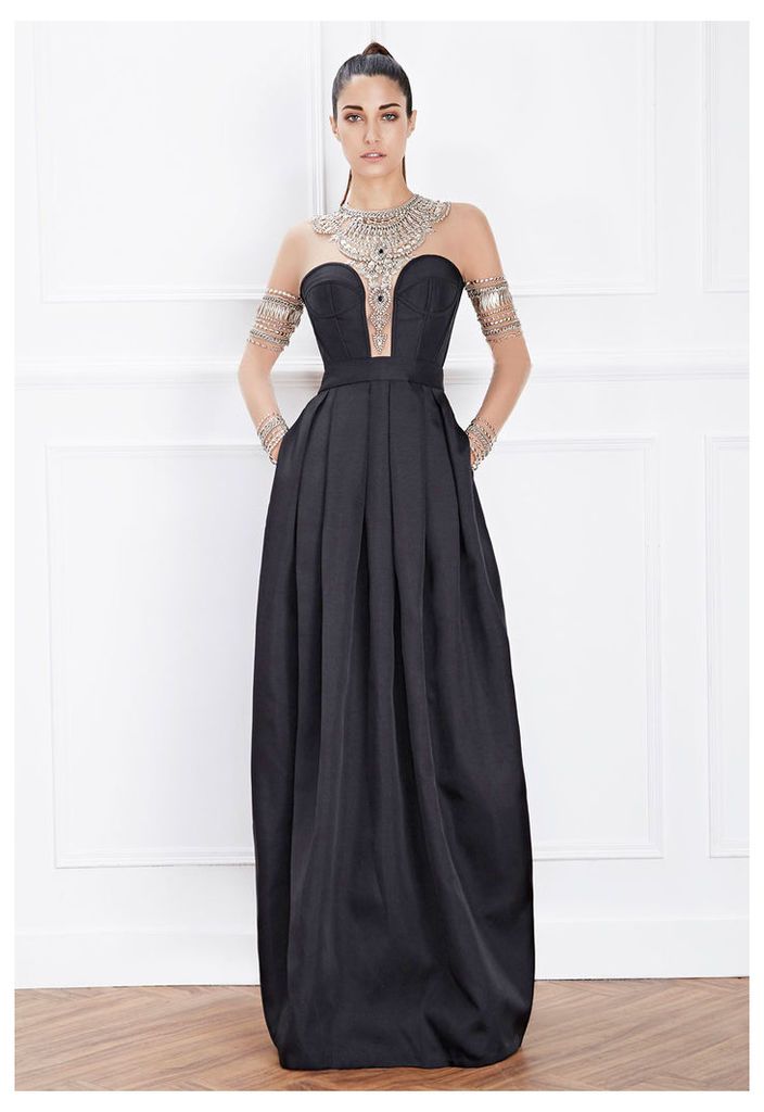 Hemera London Couture Jewel Detail Evening Dress In Black