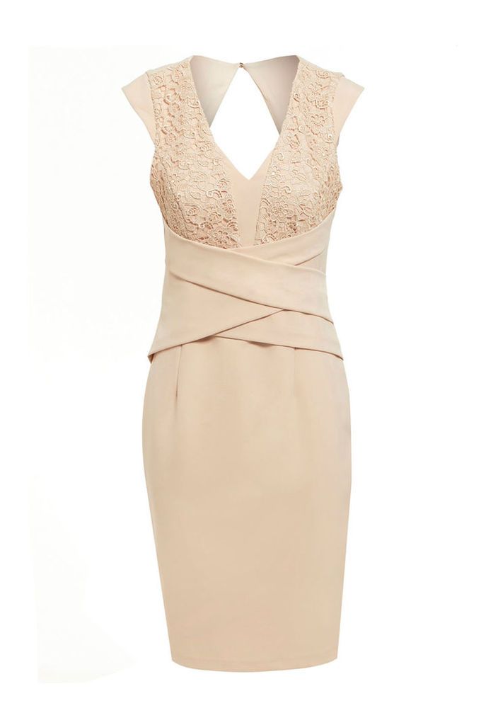 Explosion London Lace and Pleat Detail Dress in Cream