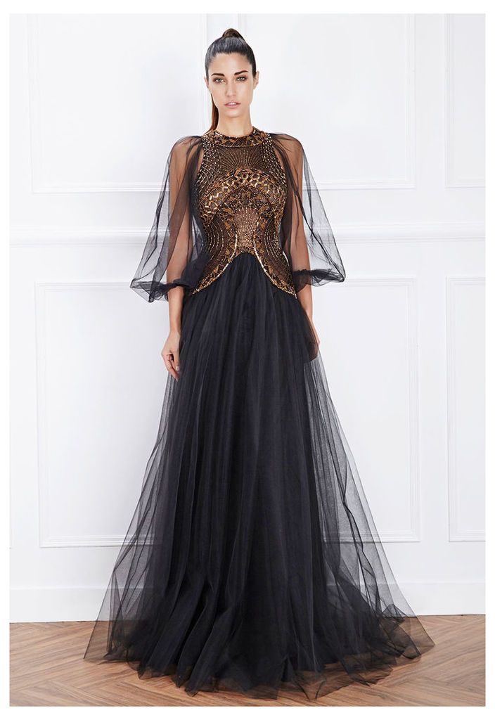 Hemera London Couture Bronze Embellished Tulle Evening Dress