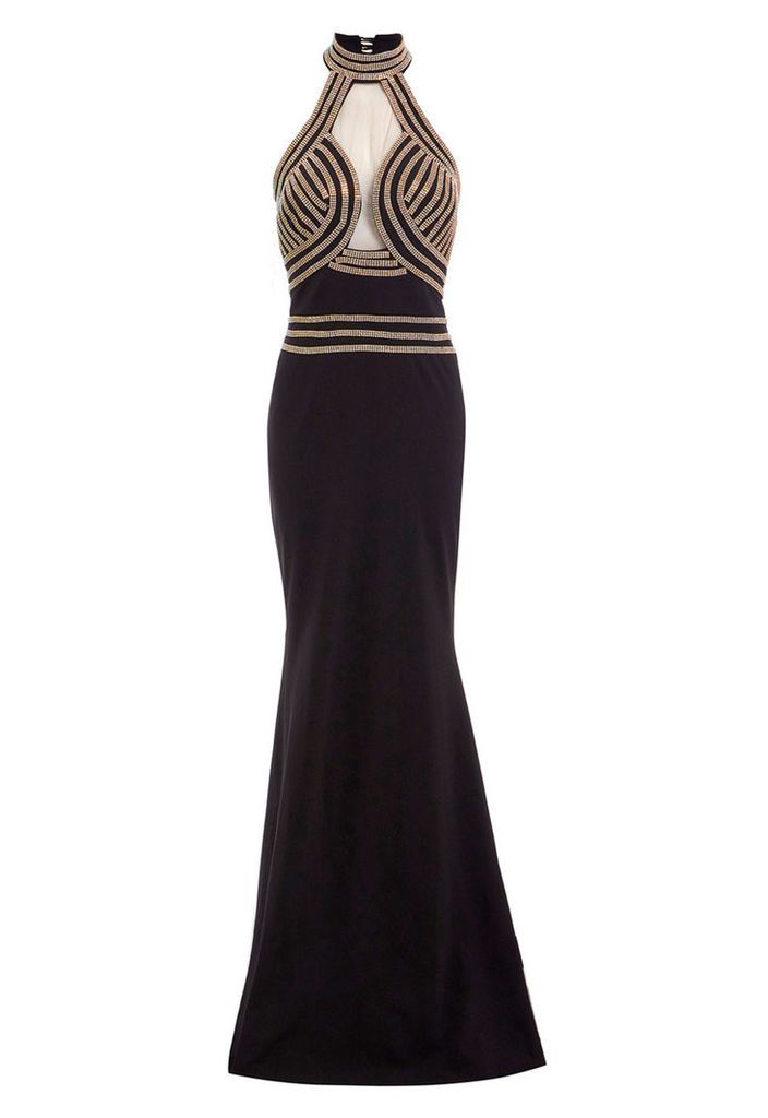Zibi London Exclusive High Neck Jewel Embellished Maxi Dress in Black