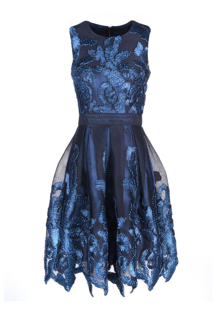 Zibi London Embroidered Net Prom Dress in Navy