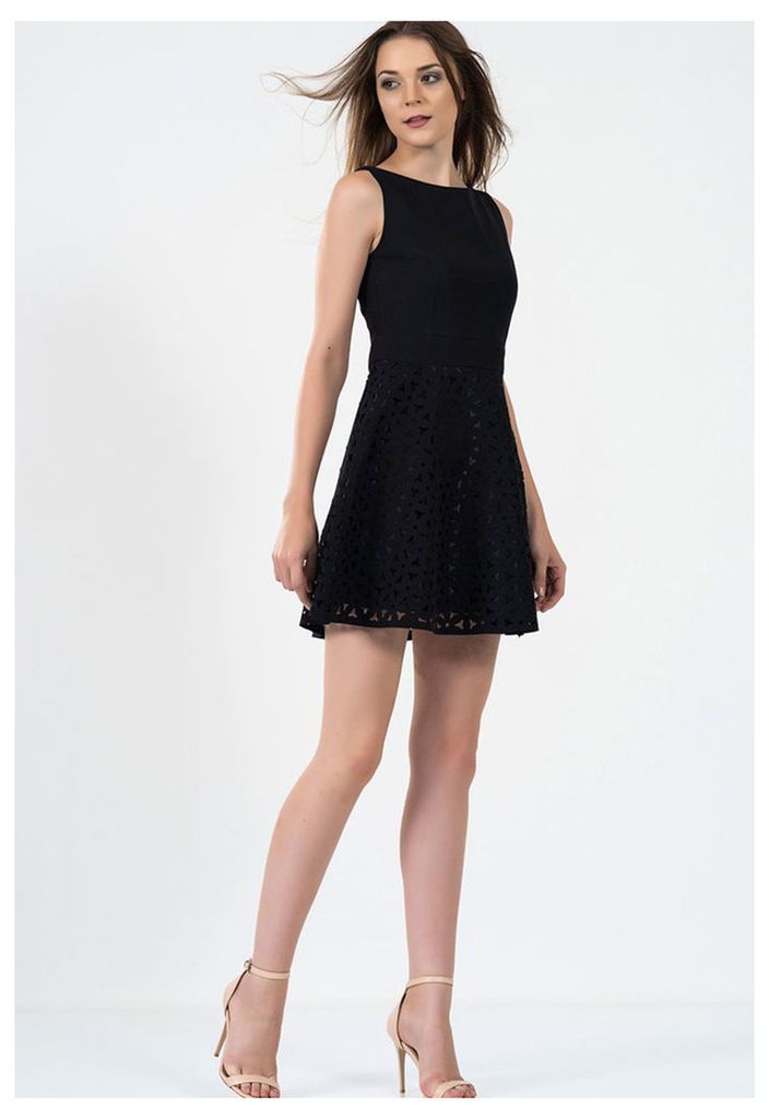 Zibi London Exclusive Ironi Collection Lace Jersey Fit and Flare Dress in Black