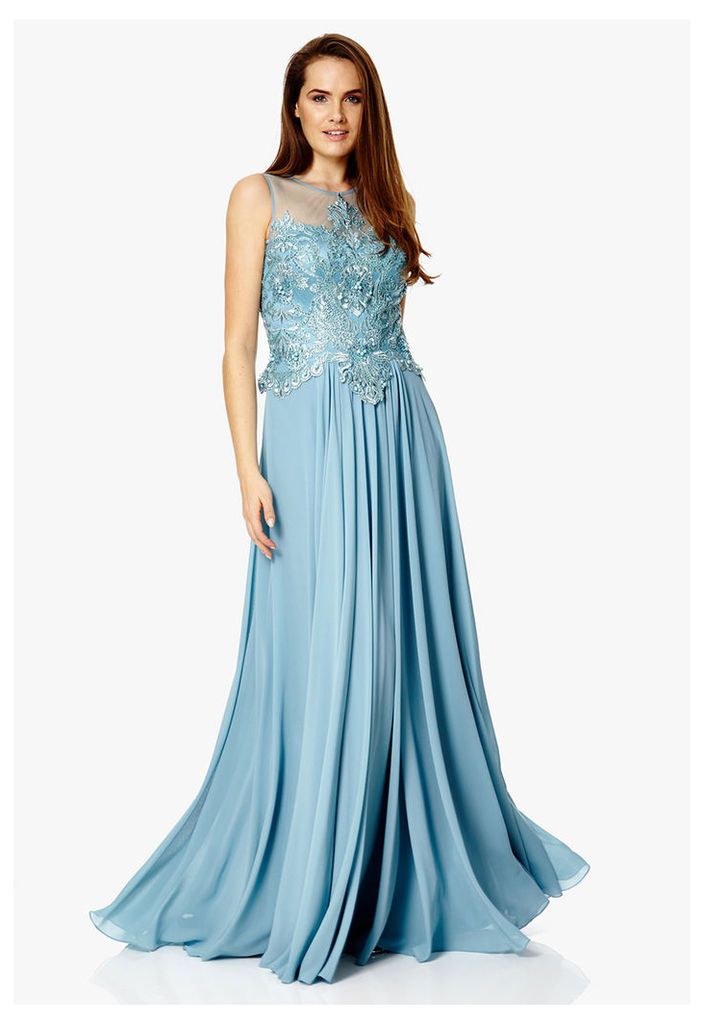 Dynasty London Leia Lace Embroidered Maxi Dress in Smokey Blue
