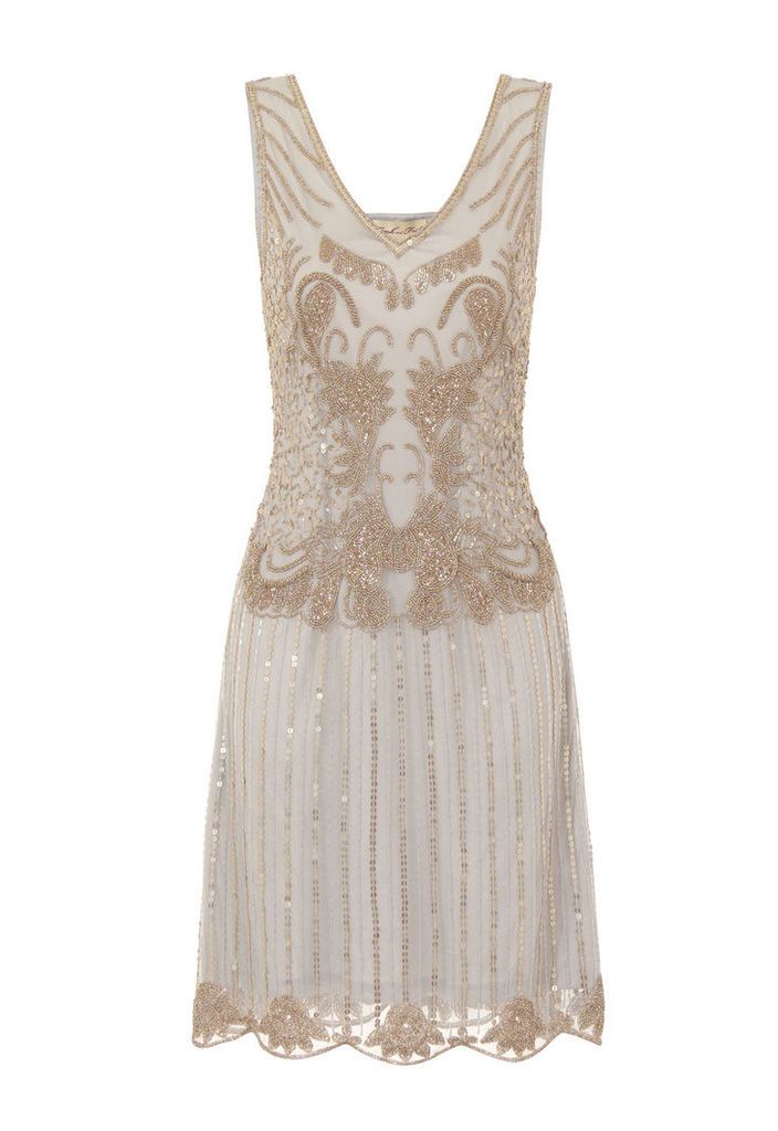 Frock and Frill Annabelle Sequin Flapper Dress in Light Grey
