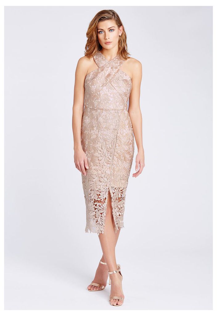 D.Anna Cross Front Lace Midi Dress in Nude