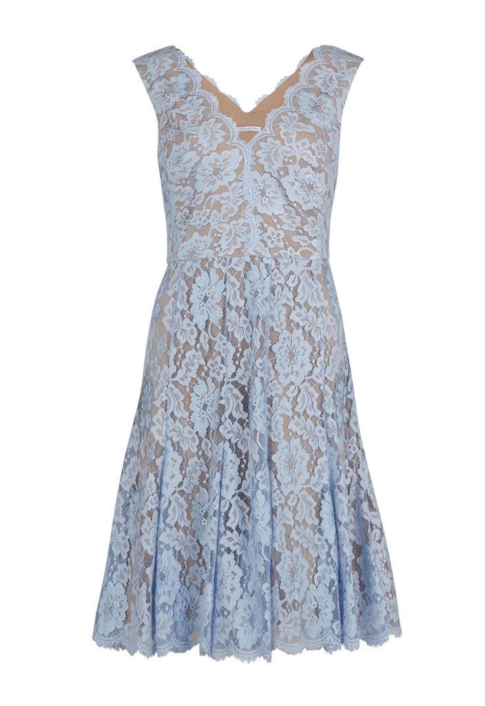 Gina Bacconi Scallop Flower Lace Dress with V Neck