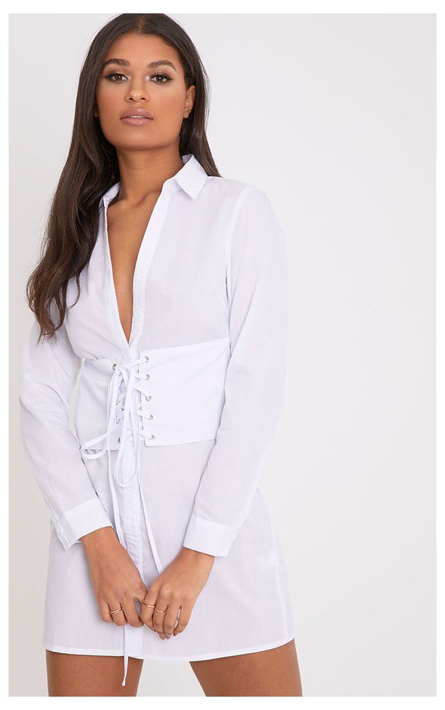 Willow White Corset Lace Up Open Shirt Dress, White