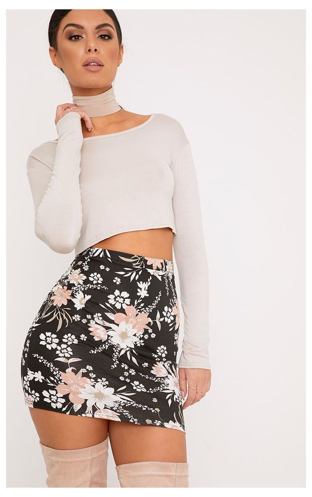 Donya Black Floral Print Mini Skirt