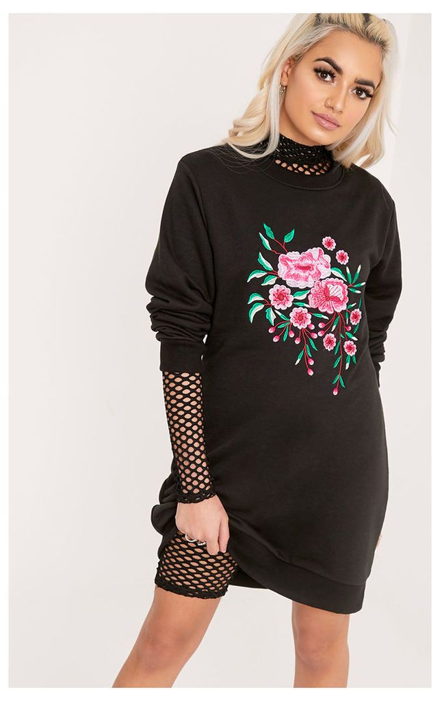 Ellizar Black Embroidered Sweater Dress, Black
